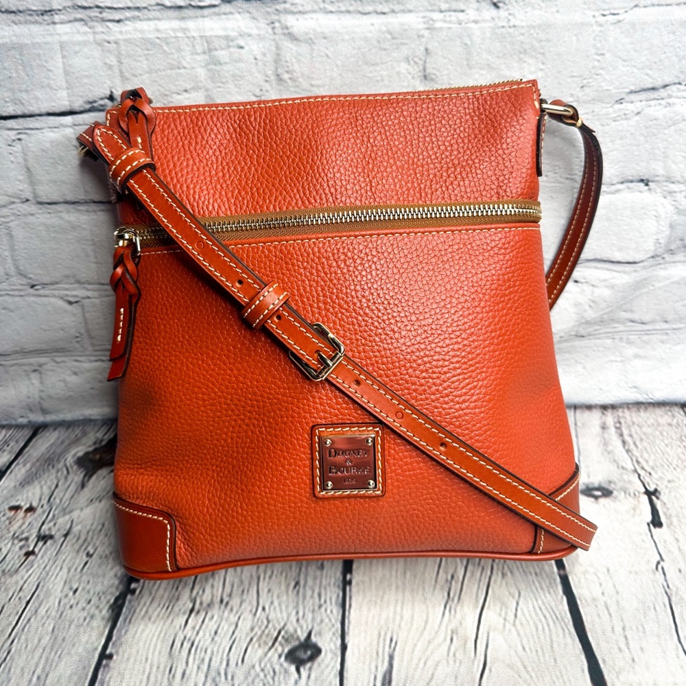 Dooney & Bourke Pebble Grain Leather Crossbody Bag Burnt Orange Letter Carrier